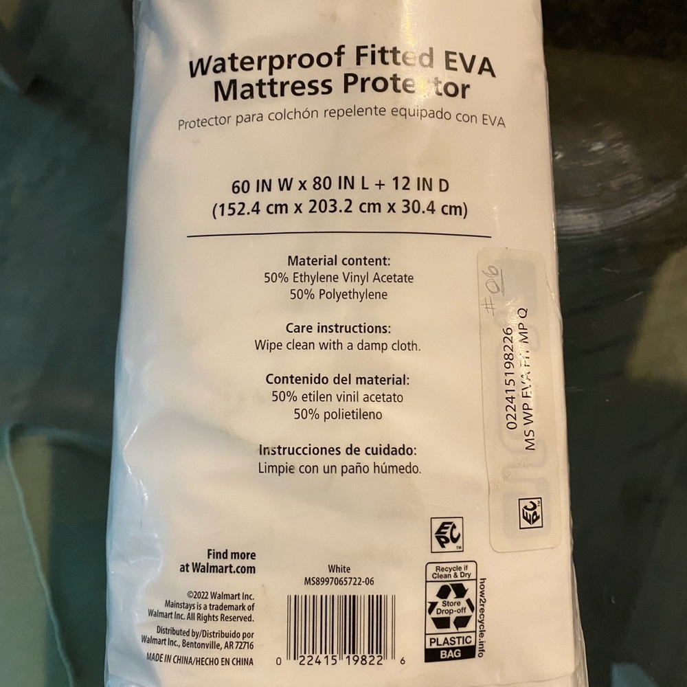 Mainstays Waterproof Fitted EVA Mattress Protector - White - Picture 2 of 2